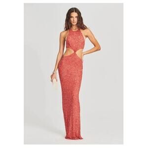 Retrofete Katerina Sequin Dress in Calypso Coral Maxi Size XL NWT Halter